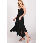 Midi Dress Pleated Camisole in Black & Rust - Dress