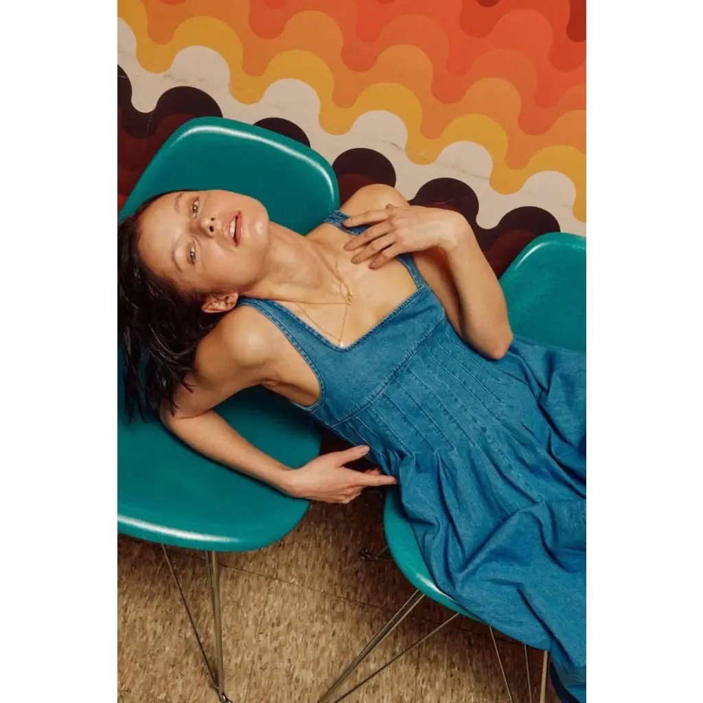 Midi Dresses with Blue Denim Square Neck - Dress