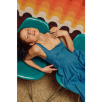 Midi Dresses with Blue Denim Square Neck - Dress