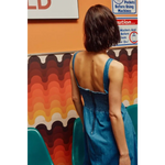 Midi Dresses with Blue Denim Square Neck - Dress