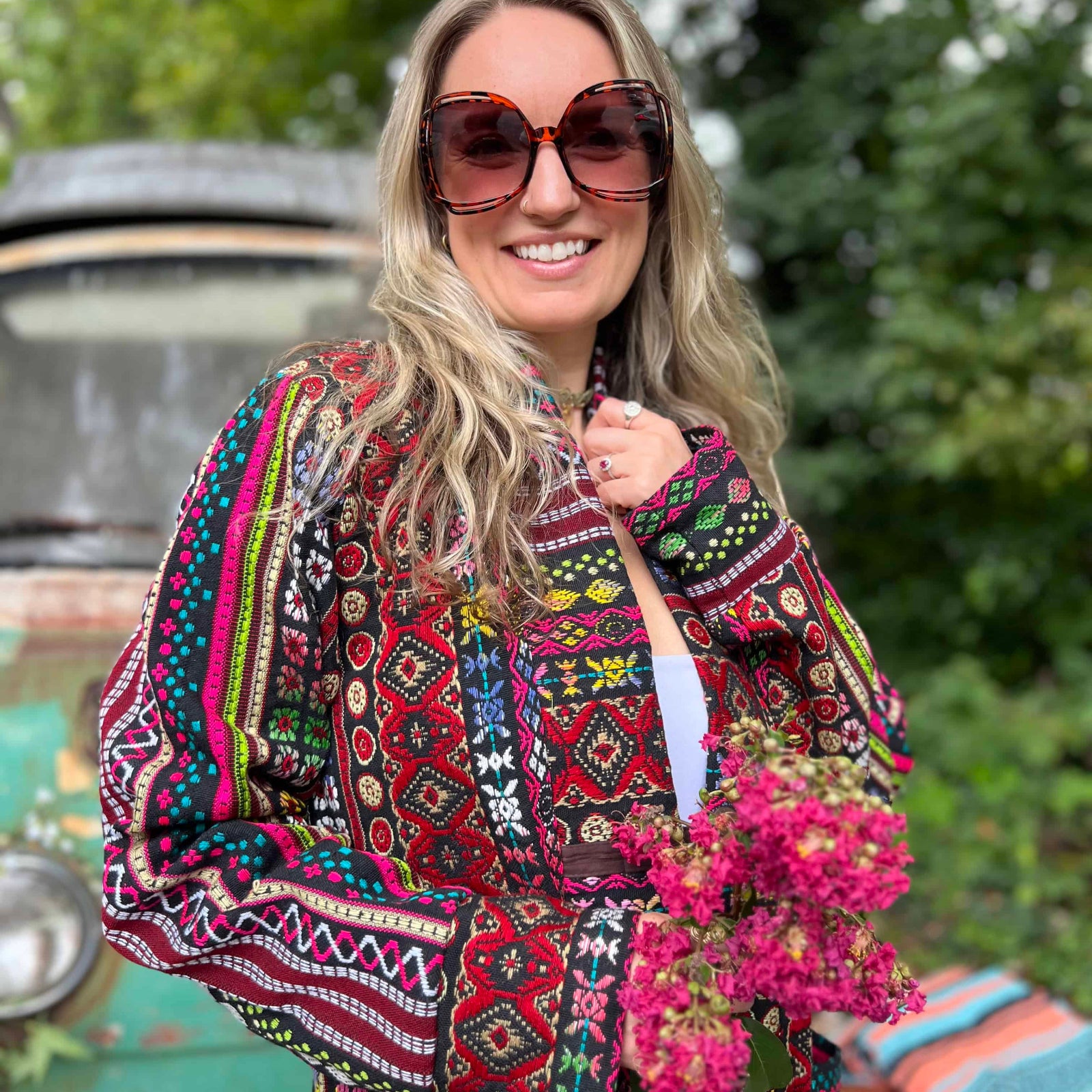 Longline bohemian hippie trench coat in unisex oversized style