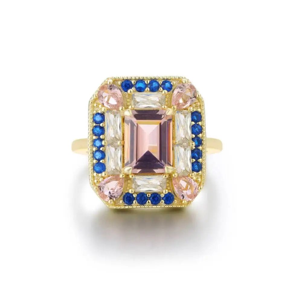 Sapphire Morganite Art Deco Ring