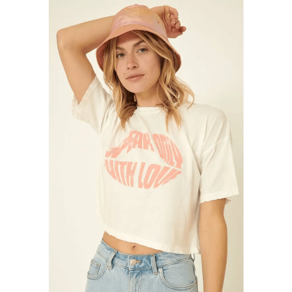 Speak Only with Love Vintage Cropped Graphic Tee - S / Ivory