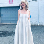 trendy bohemian outfit idea with a cotton midi dress