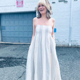 trendy bohemian outfit idea with a cotton midi dress