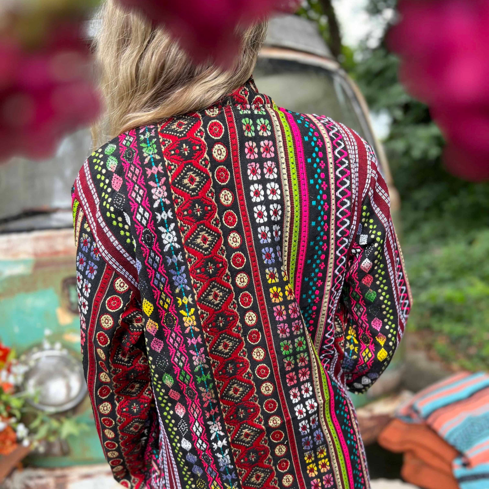 Double-layered cotton unisex boho trench jacket front view