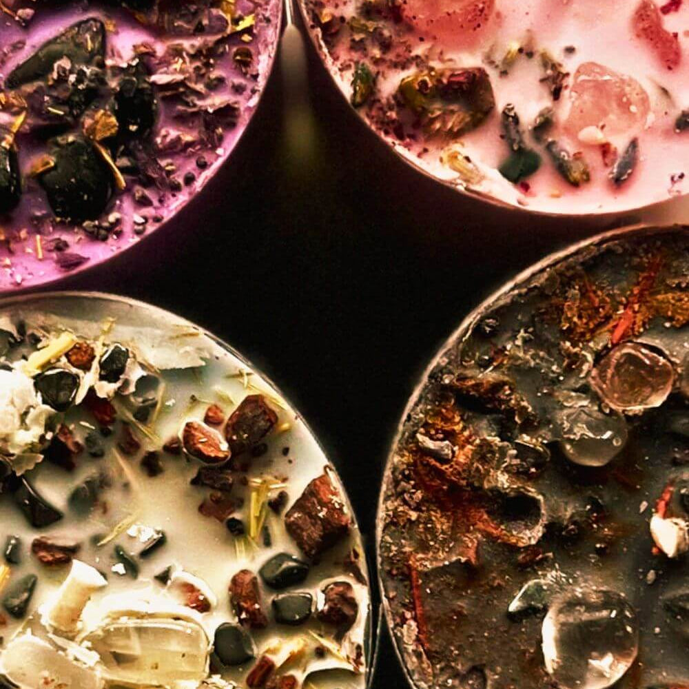 Boho home fragrance including candles, incense, and ritual accents