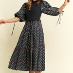 Floral Print Midi Dress - Olive/Navy