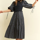 Floral Print Midi Dress - Olive/Navy