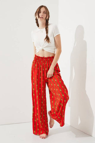 High Waist Floral Print Wide Leg Paperbag Pants