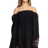 The black elephant embroidery dress on a white background.