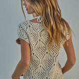 Boho Knit Sweater Crochet V-Neck Top