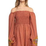 The clay elephant embroidery dress on a white background.