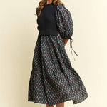 Floral Print Midi Dress - Olive/Navy
