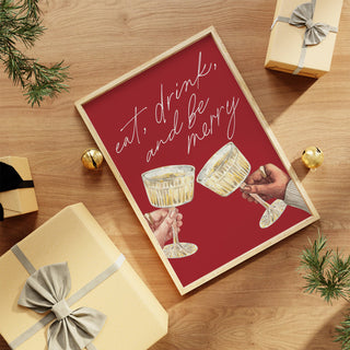 Christmas Wall Art Print | Eat Drink Be Merry Cheers Red