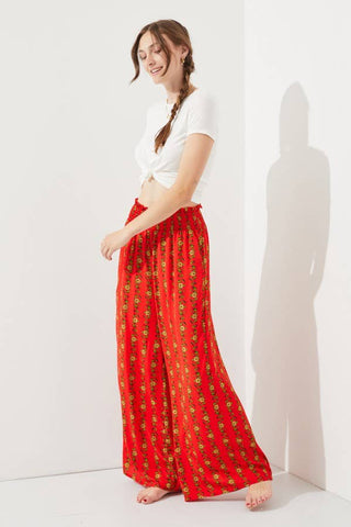 High Waist Floral Print Wide Leg Paperbag Pants