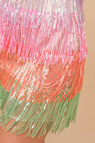 Mini Disco Dress - Sequin Metallic Fringe