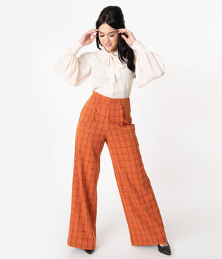 Vintage Orange Windowpane High Waist Ginger Pants