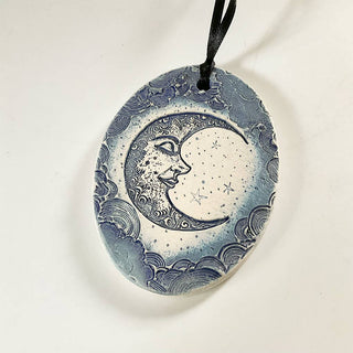 Pottery Ornament - Crescent Moon (Blue)