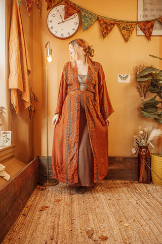 Earthy Orange Silk Bohemian Kimono