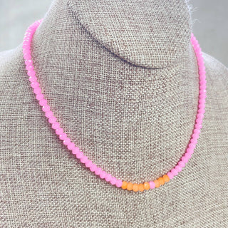 Mia// Pink Grapefruit Crystal Beaded Delicate Necklace