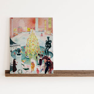 Vintage Christmas Wall Art Print | Pink Winter City