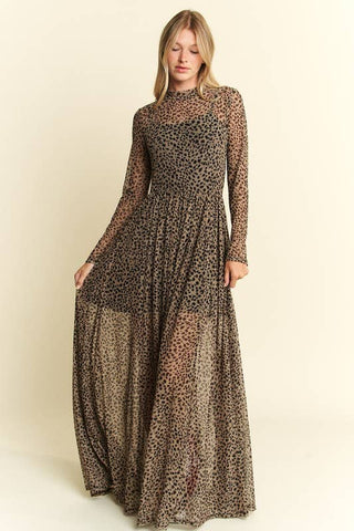 Animal Print Mesh Maxi Dress