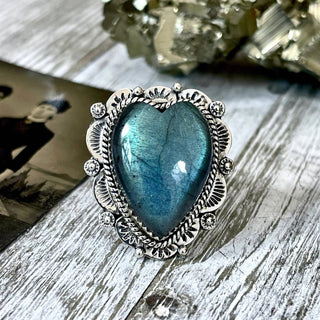 Labradorite Heart Crystal Ring in Sterling Silver Adjustable