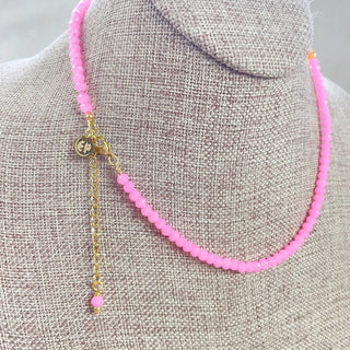 Mia// Pink Grapefruit Crystal Beaded Delicate Necklace