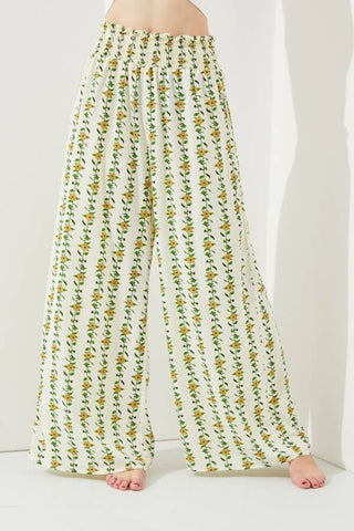 High Waist Floral Print Wide Leg Paperbag Pants