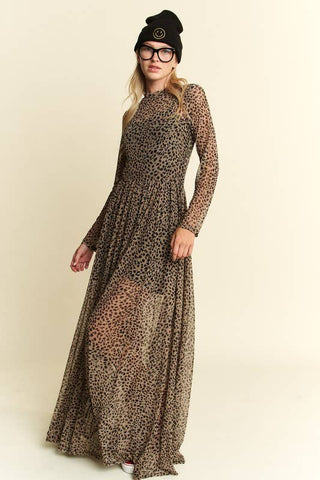 Animal Print Mesh Maxi Dress