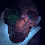 Rare Green & Red Uv Reactive Volcanic Agate Skull