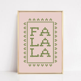 Christmas Wall Art Print | Pink Fa La La Cross Stitch