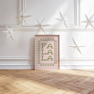 Christmas Wall Art Print | Pink Fa La La Cross Stitch