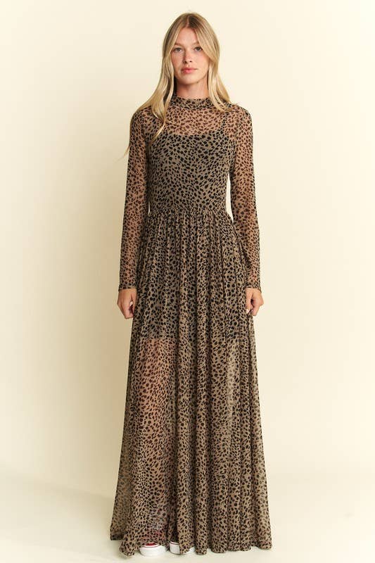 Animal Print Mesh Maxi Dress
