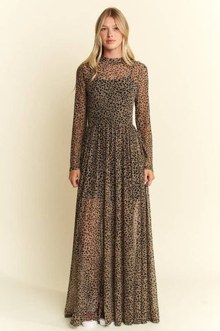 Animal Print Mesh Maxi Dress