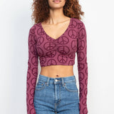 Peace Symbol Long Sleeve Crop Top