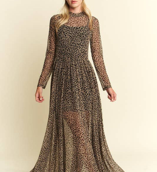 Animal Print Mesh Maxi Dress