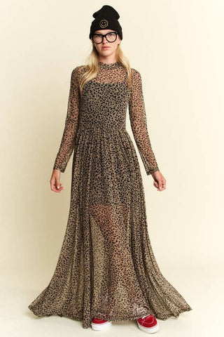 Animal Print Mesh Maxi Dress