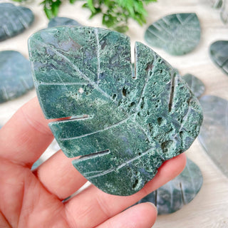 Moss Agate Monstera Leaf Carving