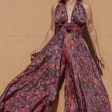 Hippie Bohemian Wide Leg Silk Jumpsuit