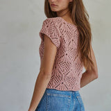 Boho Knit Sweater Crochet V-Neck Top