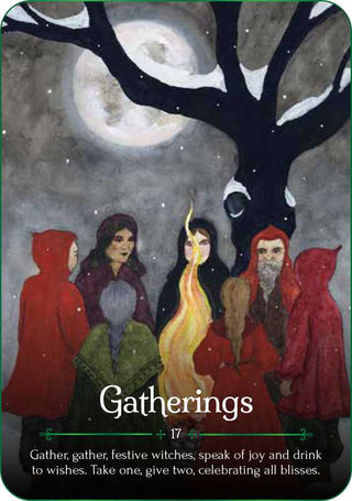 One of the oracle cards with a drawing of a group of people outside.