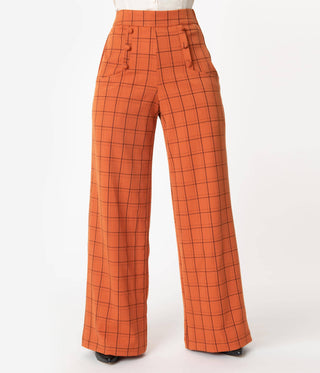 Vintage Orange Windowpane High Waist Ginger Pants