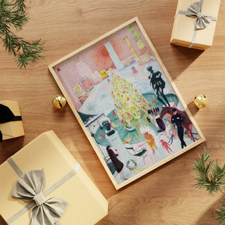 Vintage Christmas Wall Art Print | Pink Winter City