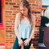 light blue cotton v-neck babydoll cami top