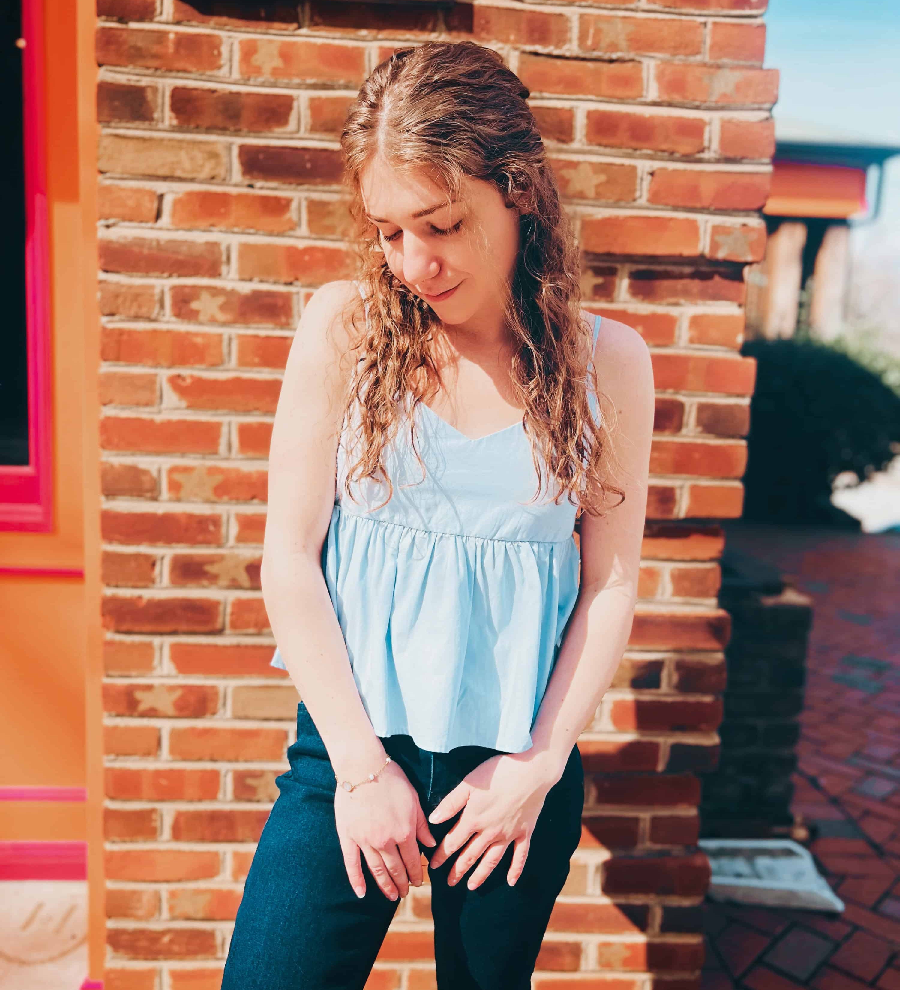 light blue cotton v-neck babydoll cami top