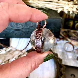 Crystal Ball Necklace in Copper- Clear Quartz