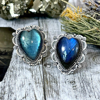 Labradorite Heart Crystal Ring in Sterling Silver Adjustable