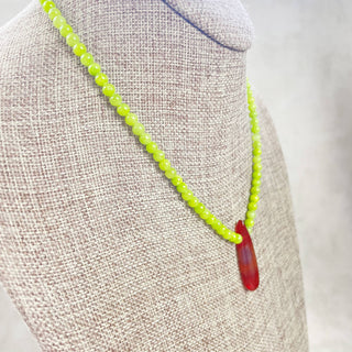 Miriam// Carnelian Teardrop Green Jade Beaded Necklace